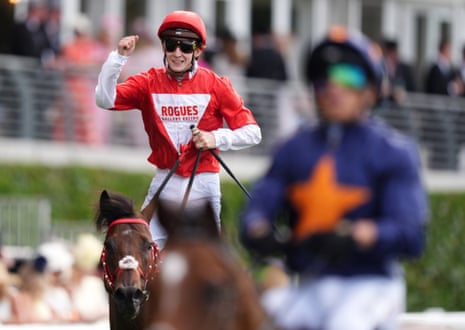 Harry Davies celebrates his first ever winner at the famous meeting after winning the Royal Hunt Cup at Royal Ascot.