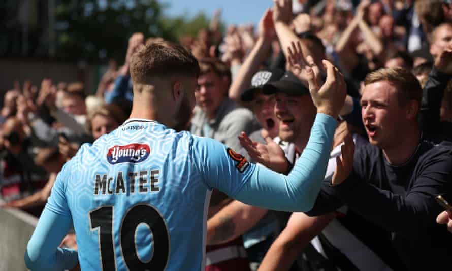 National League playoff final ticket prices prompt donations to help fans | Vanarama National League 2 Grimsby fans enjoy the semi-final win at Wrexham with John McAtee