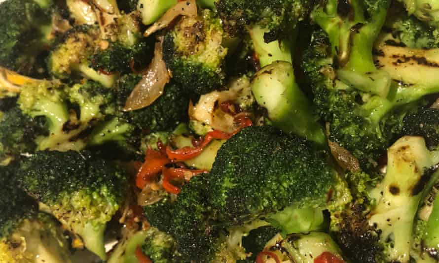 ‘Becomes a textural joy’: charred broccoli with chilli and garlic.