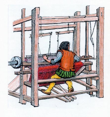 Illustration of an Elizabethan Norwich weaver by Helen Hoyte for her 2017 book The Strangers of Norwich