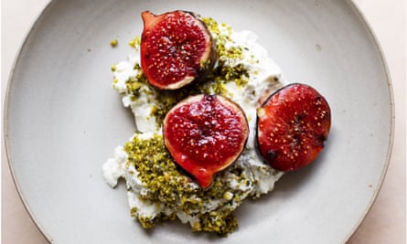 Ripe and ready: caramelised figs with pistachio and mint yogurt.