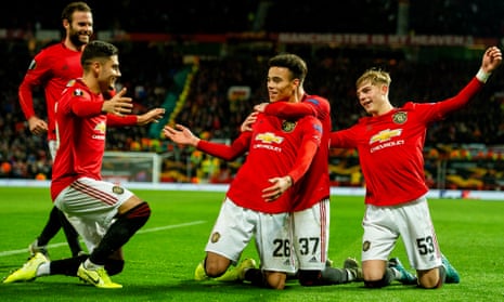 Mason Greenwood celebrates scoring his second, and Manchester United’s fourth goal. 