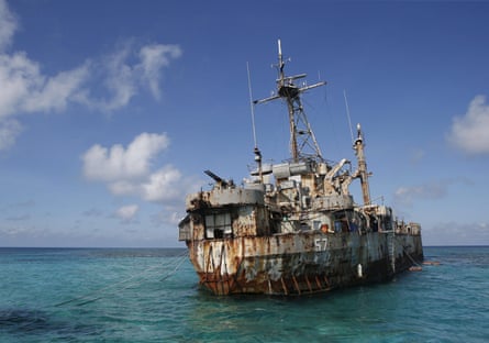 The BRP Sierra Madre, a marooned transport ship which Philippine marines live on as a military outpost.