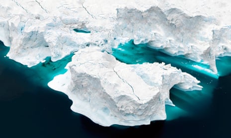 Aerial view of icebergs in Greenland