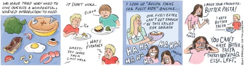 Becky Barnicoat cartoon on feeding the kids, panel 1