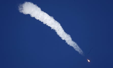 The rocket with the Soyuz spacecraft carrying Alexey Ovchinin and Nick Hague in flight before the mission was aborted.