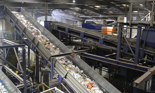 A materials recovery facility in Milton Keynes where waste is sorted. In the UK, there are 28 different recycling labels that can appear on packaging