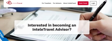 The homepage of the InteleTravel website