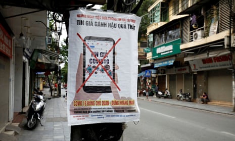 A poster warning against the spread of ‘fake news’ on the coronavirus in Hanoi, Vietnam.