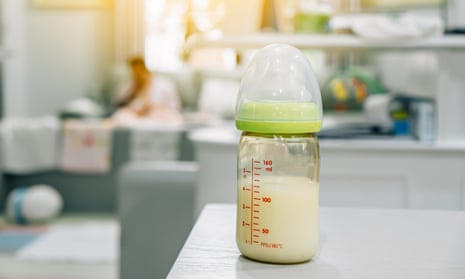 Close up of bottle filled with breast milk