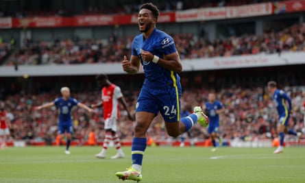 Reece James celebrates after doubling Chelsea’s lead.