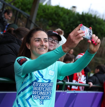 Daniëlle van de Donk takes a selfie with fans after London City’s win over Sunderland.