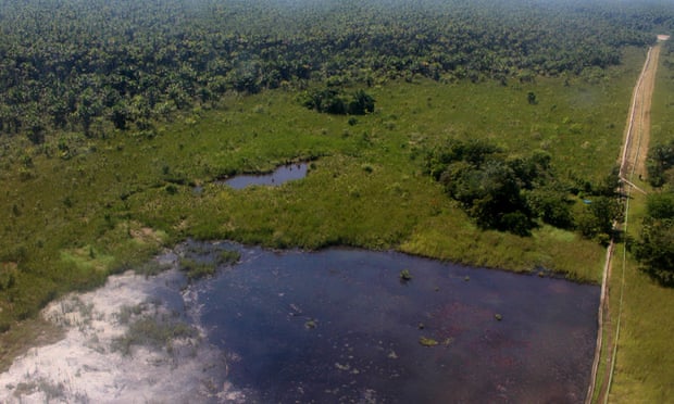 One of the “lakes” of oil in the Pacaya Samiria National Reserve in Peru's Amazon reported by indigenous organizations.