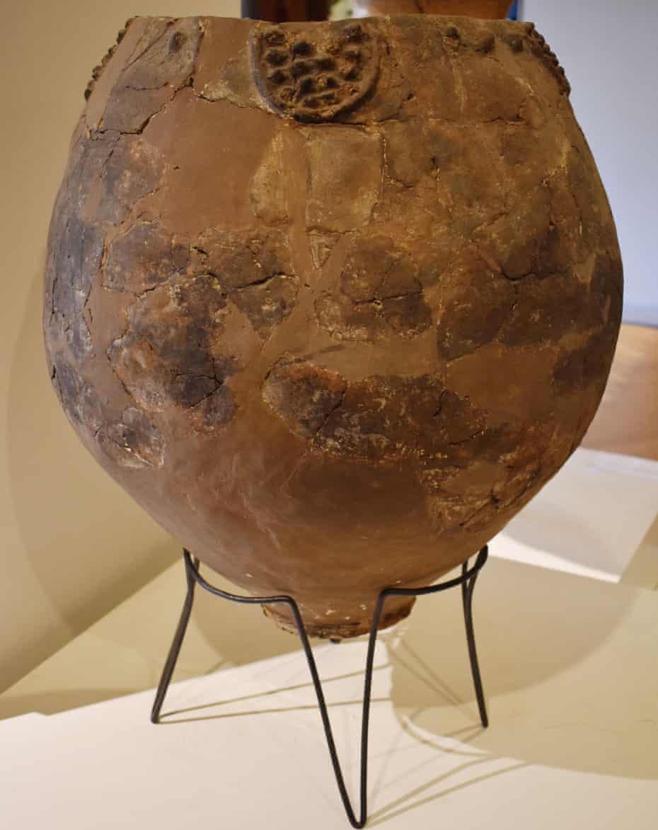 A Neolithic jar – possibly a qvevri, used for fermenting wine – from the site of Khramis Didi Gora, on display at the Georgian National Museum.