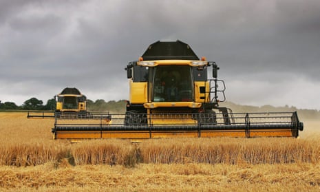 Combine harvesters in a Salisbury field