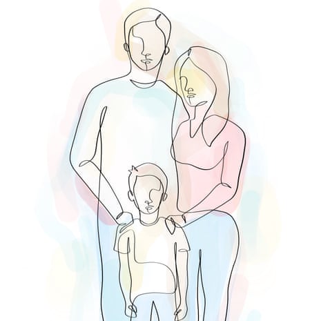 parents with their child line drawing