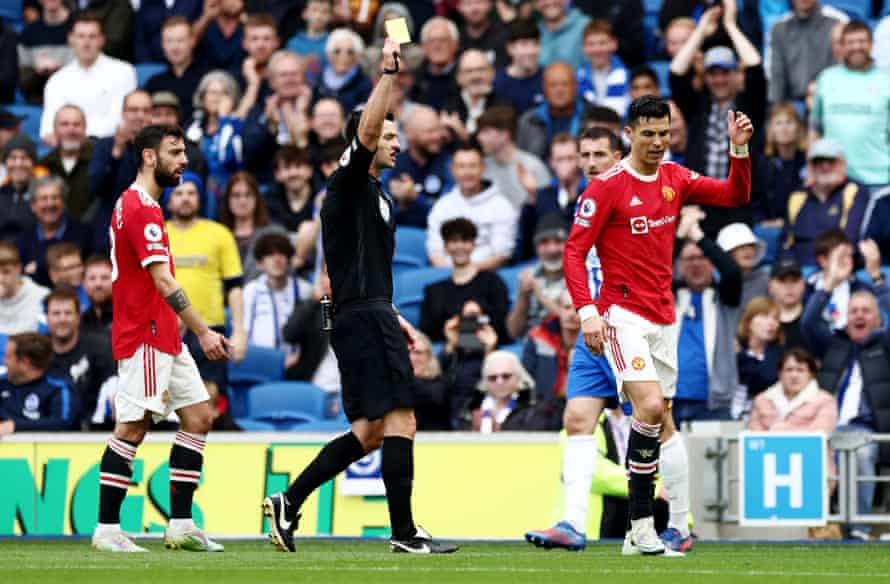 Ronaldo is shown a yellow card by referee Andy Madley.