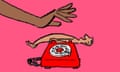 Cartoon of naked man lying on telephoe