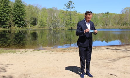 Governor Ned Lamont at Gay City state park in Hebron, Connecticut. ‘If you have to stay home for a period of time having a nice little backyard is not a bad way to do it.’