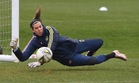 Lydia Williams makes a save during Arsenal training last month.