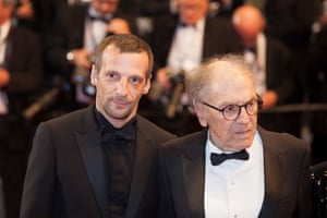 Mathieu Kassovitz and Jean-Louis Trintignant attend the ‘Happy End’ red carpet arrivals during the 70th annual Cannes Film Festival at Palais des Festivals on May 22, 2017