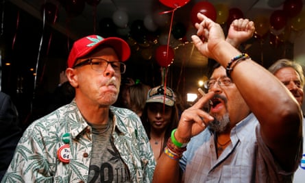 Californians celebrate after the state’s voters approved the legalisation of cannabis on 8 November.