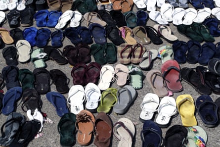 Flip flops left behind during the crackdown on protesters in Yangon, Myanmar, 01 March 2021.