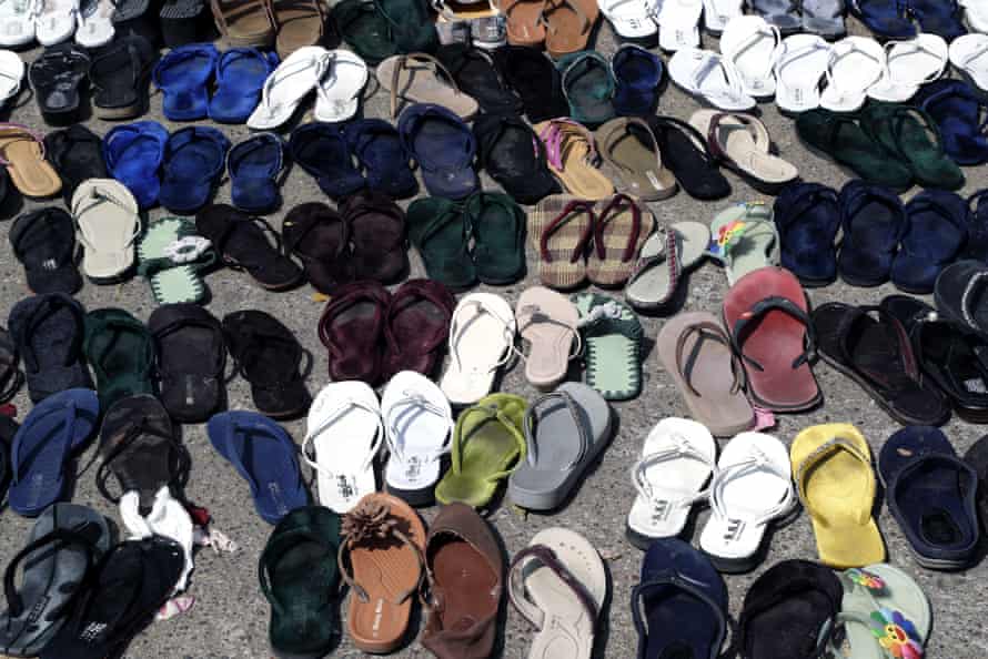 Flip-flops abandoned during the crackdown on protesters in Yangon, Myanmar, March 1, 2021.