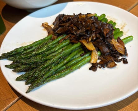Grilled asparagus with porcini at In and Out.