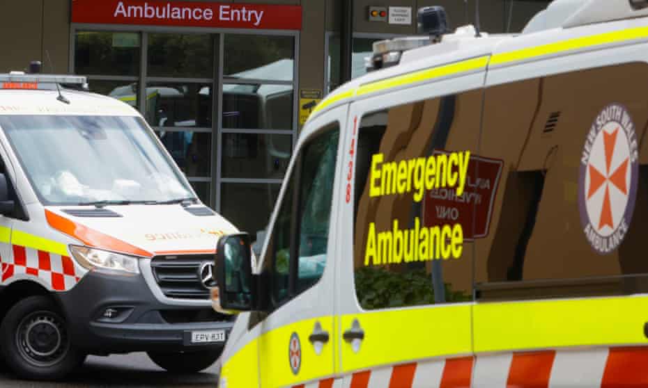 An ambulance arrives at St Vincent's hospital in Sydney, Australia