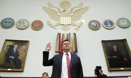 Former deputy assistant FBI director Peter Strzok is sworn in before a joint committee hearing of the House judiciary and oversight committees.