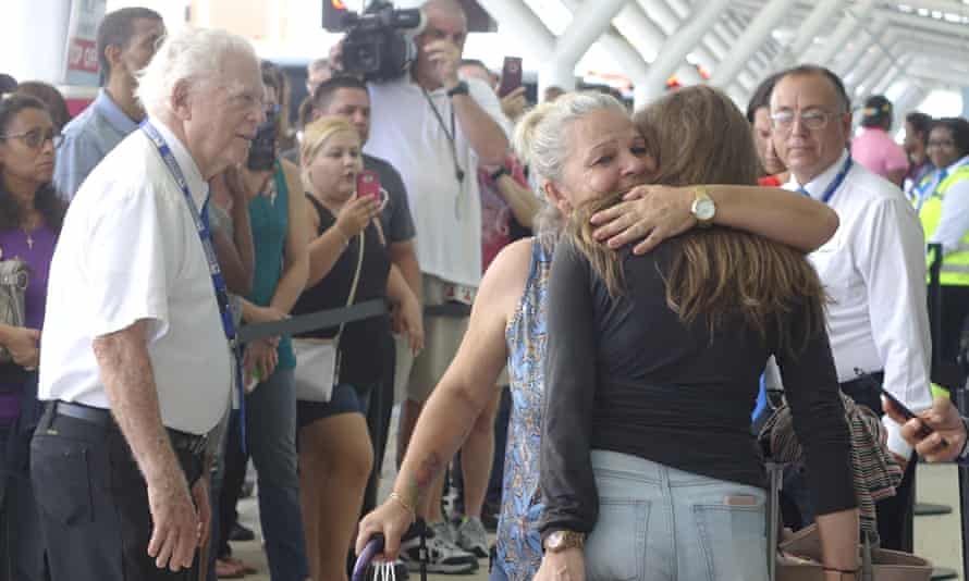 Relatives greet Puerto Rican hurricane evacuees at Port Everglades, Florida.