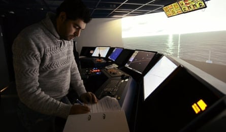 Seafarer Ali Albokhari on a simulator vessel in Finland