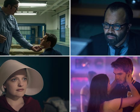 Composite image showing (clockwise from top left) Mindhunter, Westworld, The Handmaid's Tale and Riverdale