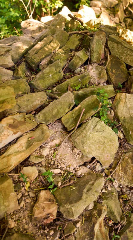 A collapsed stone wall