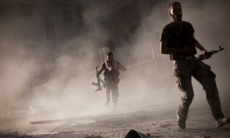 Members of Free Syrian Army groups fight Assad forces in Aleppo