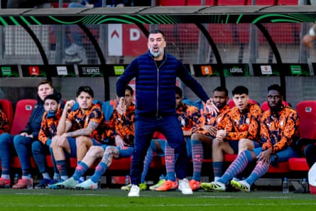 Shakhtar Donetsk coach Arda Turan during the Conference League quarter-final match between AZ and Shakhtar Donetsk