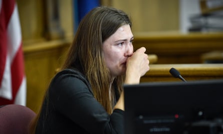 Lead plaintiff Rikki Held testifies during a hearing in the climate change lawsuit Held vs Montana, at the Lewis and Clark County courthouse in Helena, Montana.