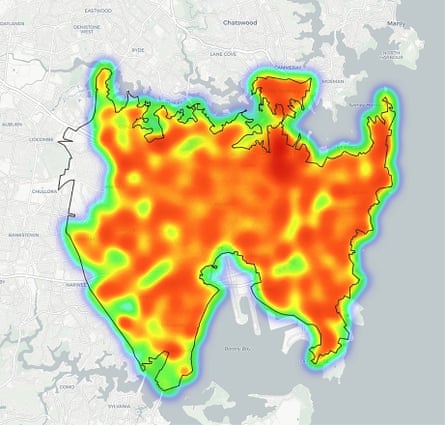 A heat map showing Lime e-bike trips in Sydney on 17 April 2026, with red indicating higher usage and green lower