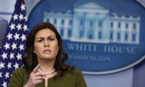 Sarah Sanders in the White House press room on Thursday. Sarah Sanders in the White House press room on Thursday.