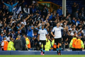 Yuste heads back to the centre circle after celebrating in front of the delirious Apollon Limassol fans.