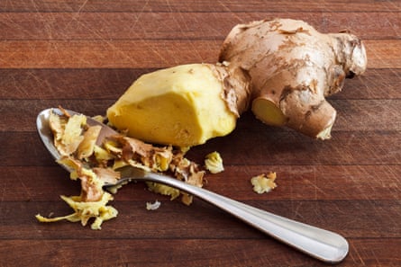Peeling ginger.