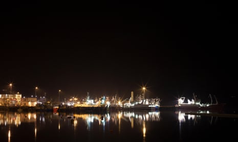 The pier of Killybegs, Ireland’s largest fishing port, is seen at night