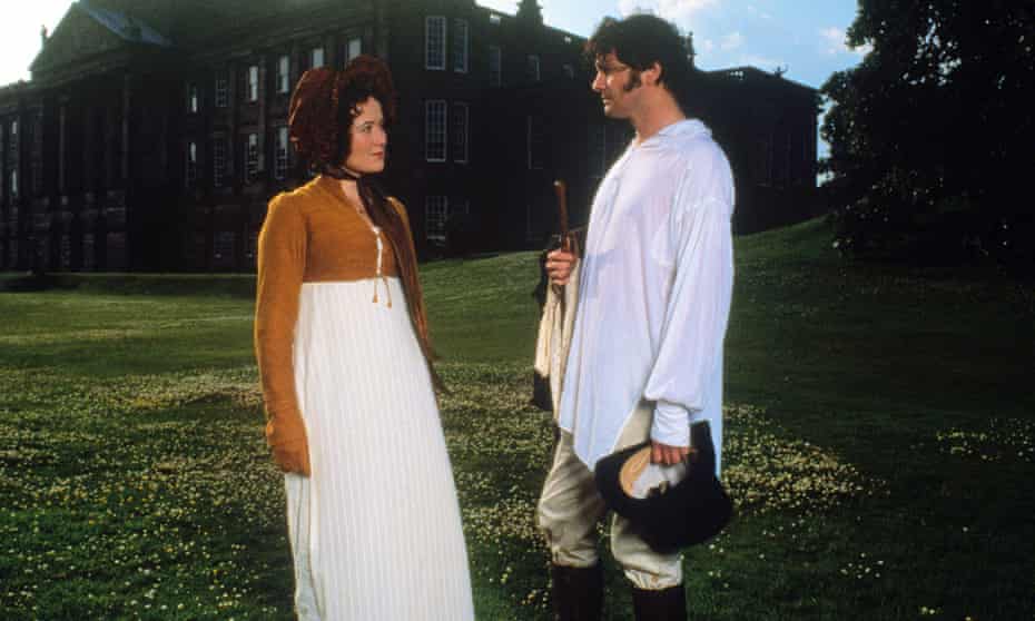 Elizabeth Bennet looks longingly at Mr Darcy in the 1995 adaptation of Pride and Prejudice