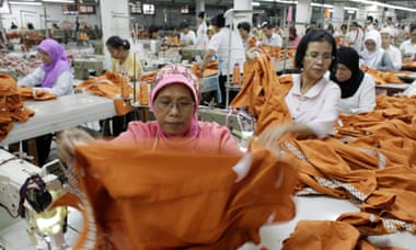 Workers make clothes at a factory in Jakarta, Indonesia.