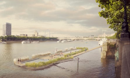 An artist’s impression of how the a proposed natural, heated public pool in the middle of the River Thames could look.