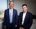 Nigel Farage and Sasan Ghandehari stand smiling together in an office setting