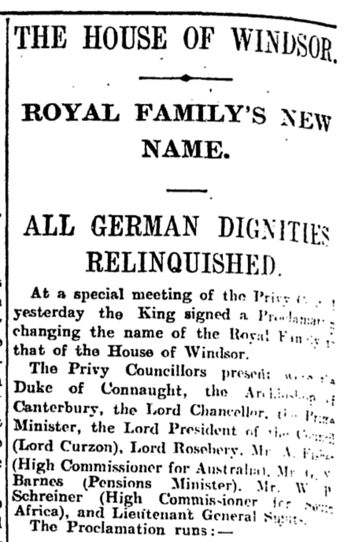 British Royal Family Change Their Name To Windsor Archive 1917 Uk News The Guardian