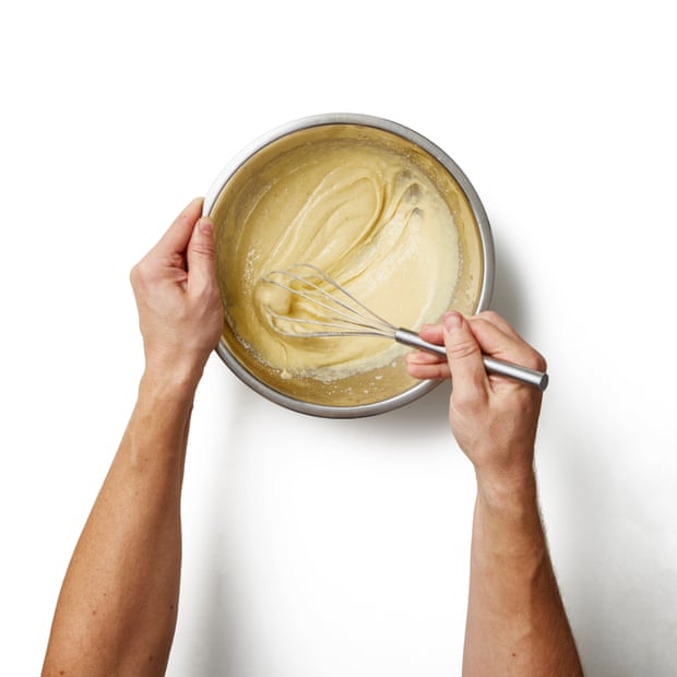 Stir in the crème fraîche.  dough ready.  Clafoutis by Felicity Cloake 05c