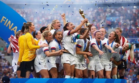 The US celebrate their victory at last year’s Women’s World Cup